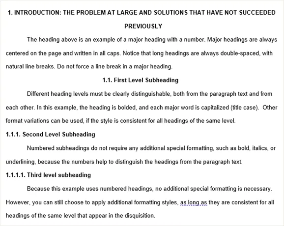 Example of numbered headings