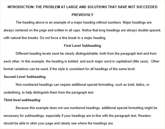 Example of non-numbered headings.