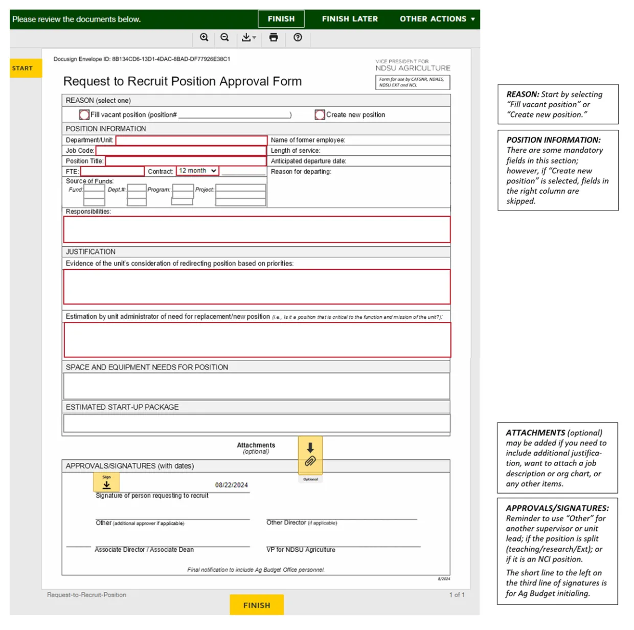 Example of the request to recruit position approval form