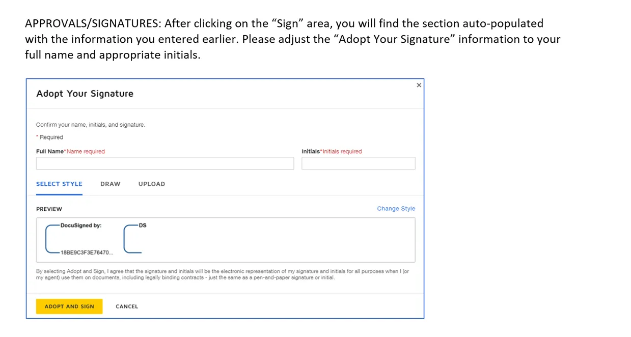 Approval/signatures section