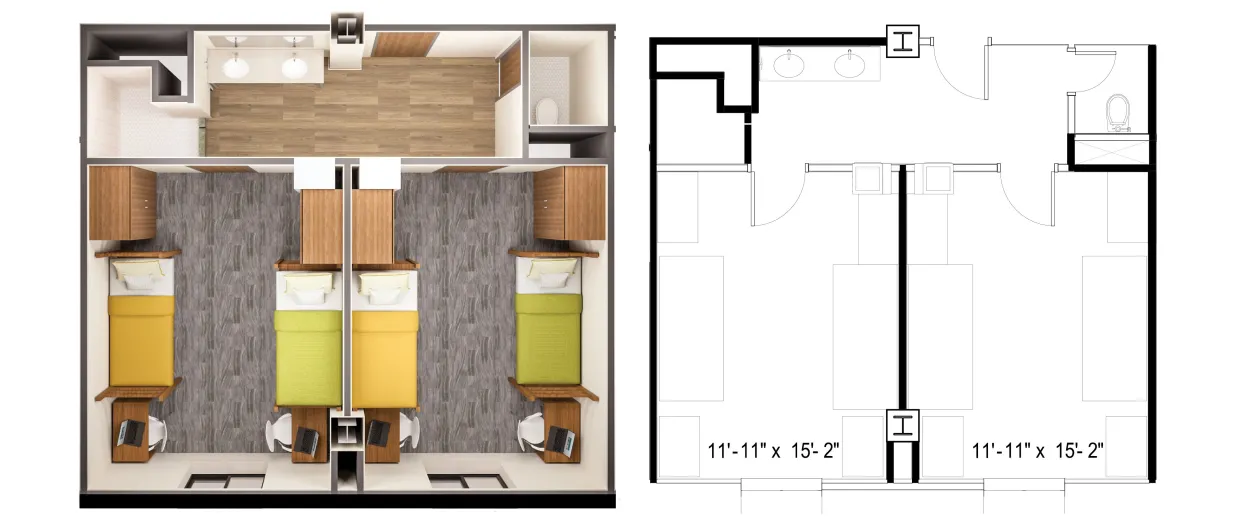 4-Person Suite: Two Double Rooms