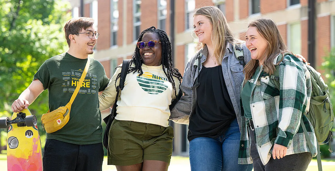 students walking on campus