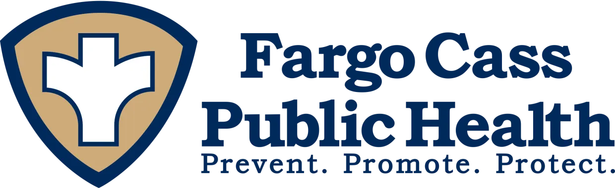 A shield logo with the words "Fargo Cass Public Health. Prevent. Promote. Protect."