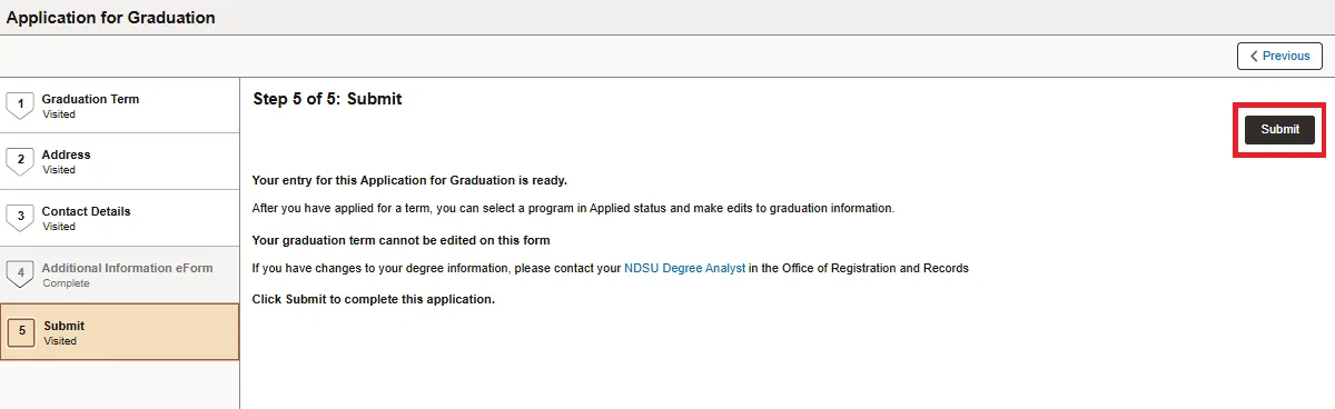 Submit screen showing instructions and Submit button.