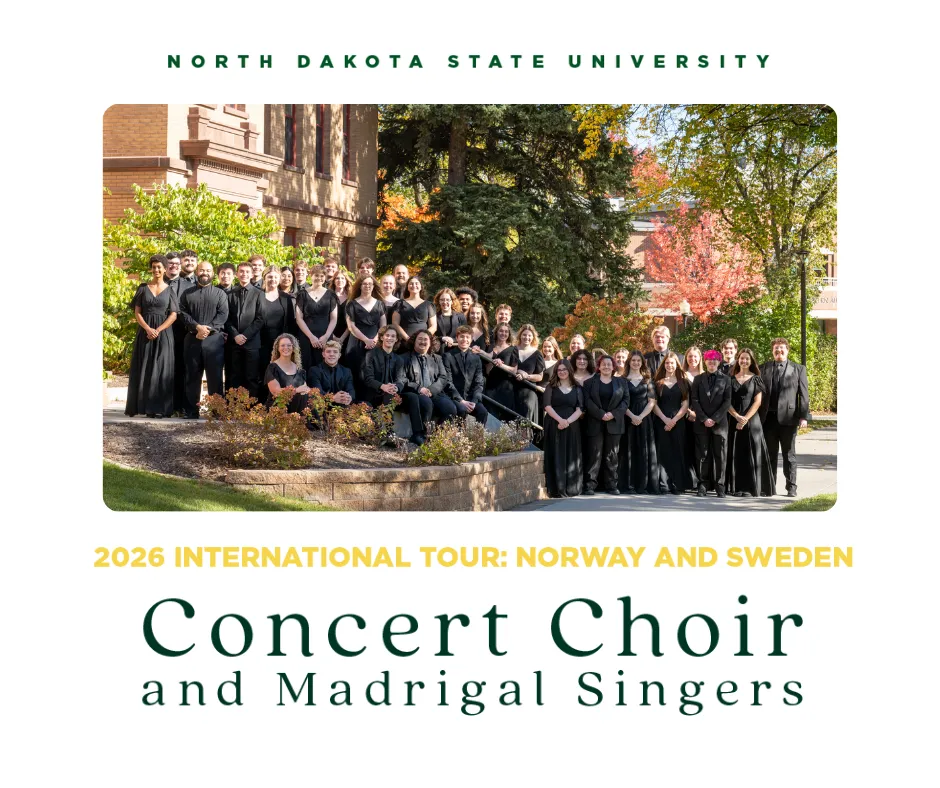 A graphic of the NDSU Concert Choir and Madrigal Singers International Choir Tour.