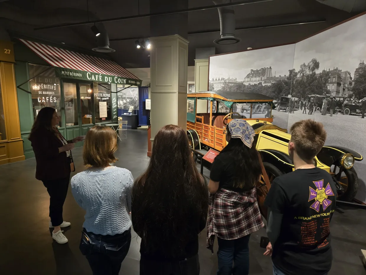 NDSU students look at a museum exhibit in Kansas.