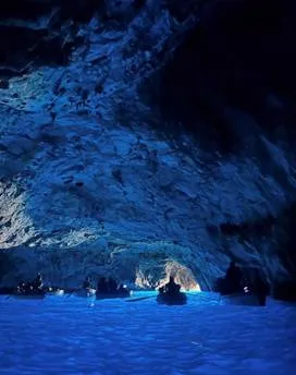 Group of students exploring the blue grotto in Capri, Italy