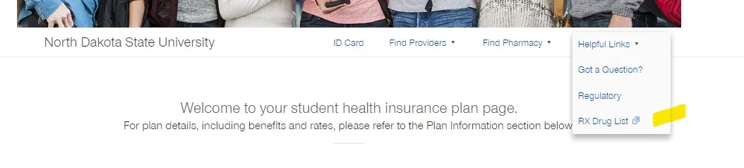 A screenshot displaying the student health insurance plan page
