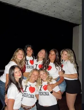 Group of eight students with matching shirts