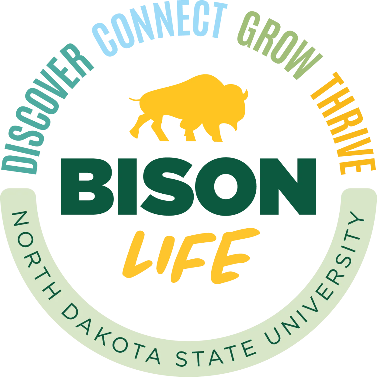 Bison Life circle graphic with discover, connect, grow and thrive phrases