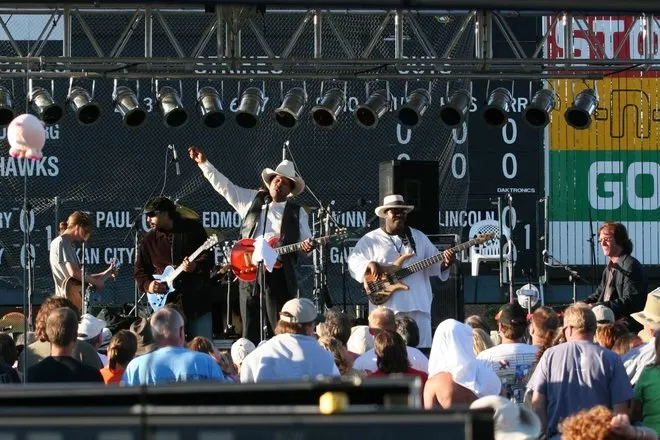 Performers on stage at the Fargo Blues Festival