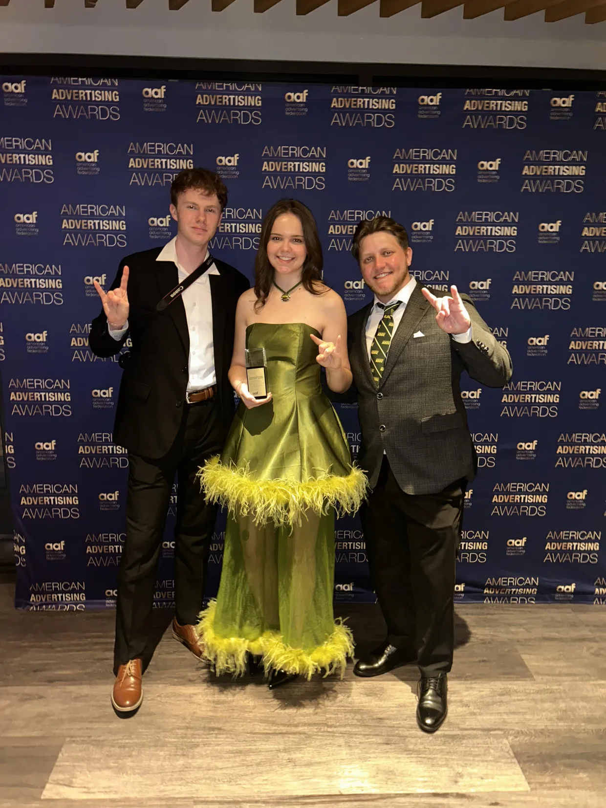 Tyler Halstenson, Emma Rehder and Anthony Tortorice at the National ADDYs.