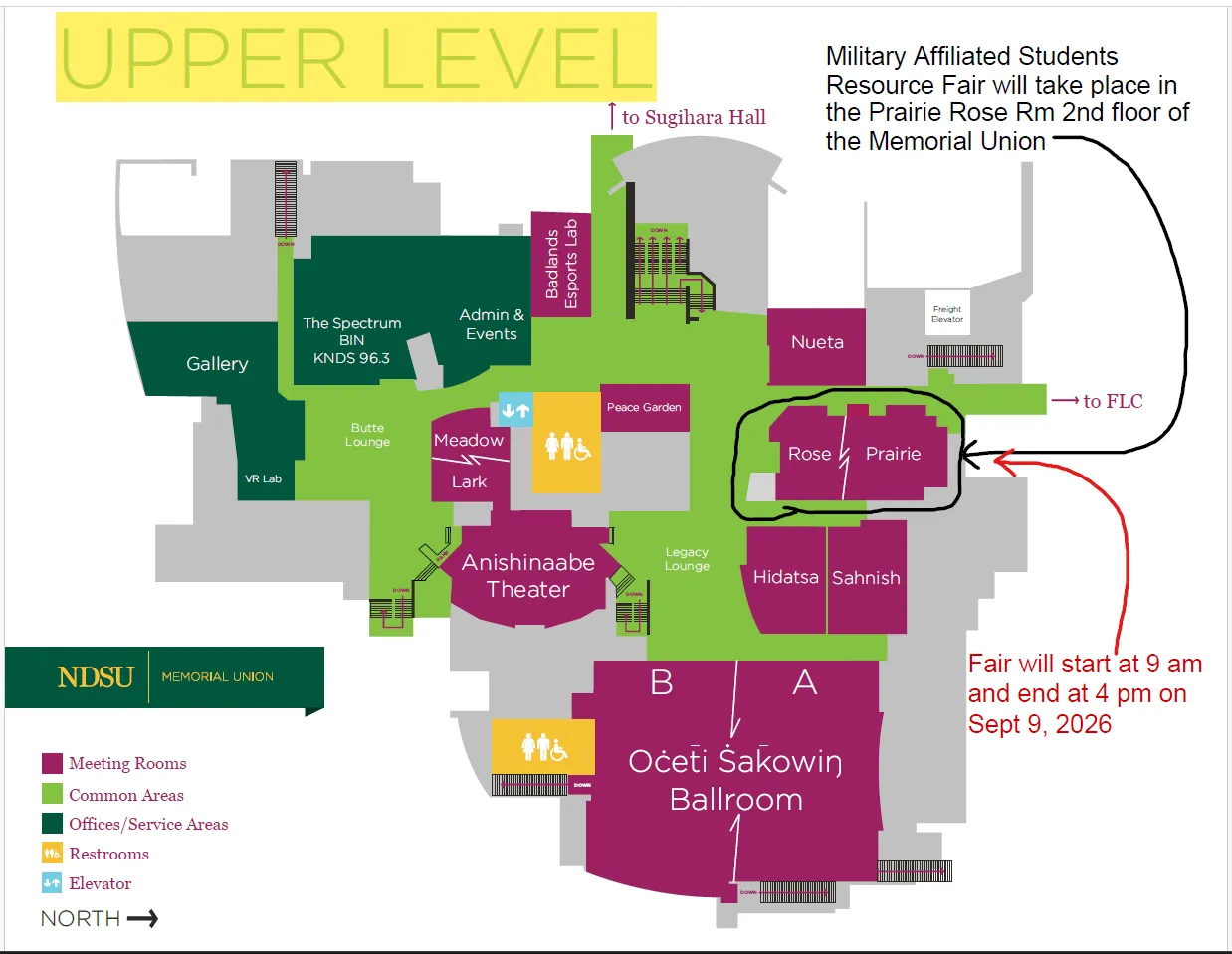 floor plan of Memorial Union, Prairie Rose Room