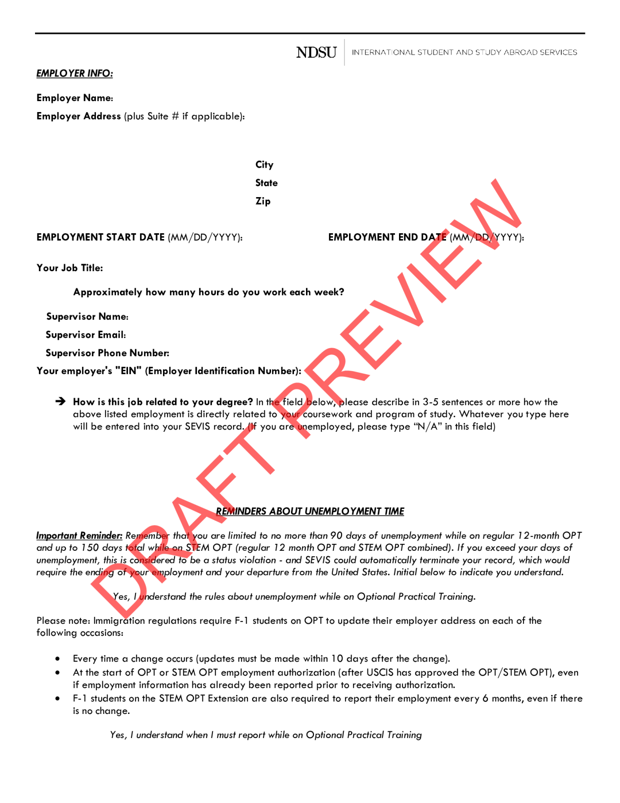 The second page of a non editable draft preview of a form