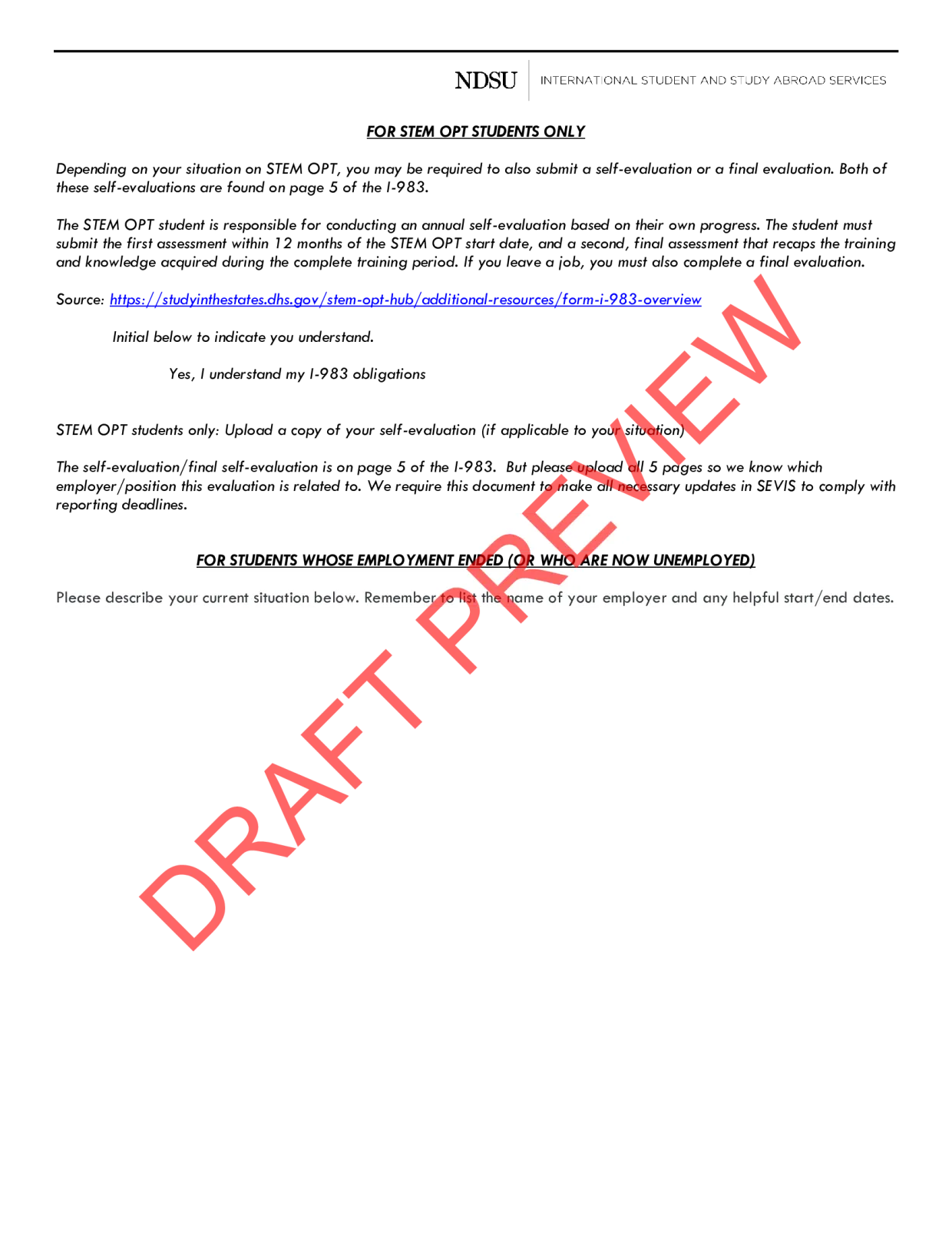 The third page of a non editable draft preview of a form