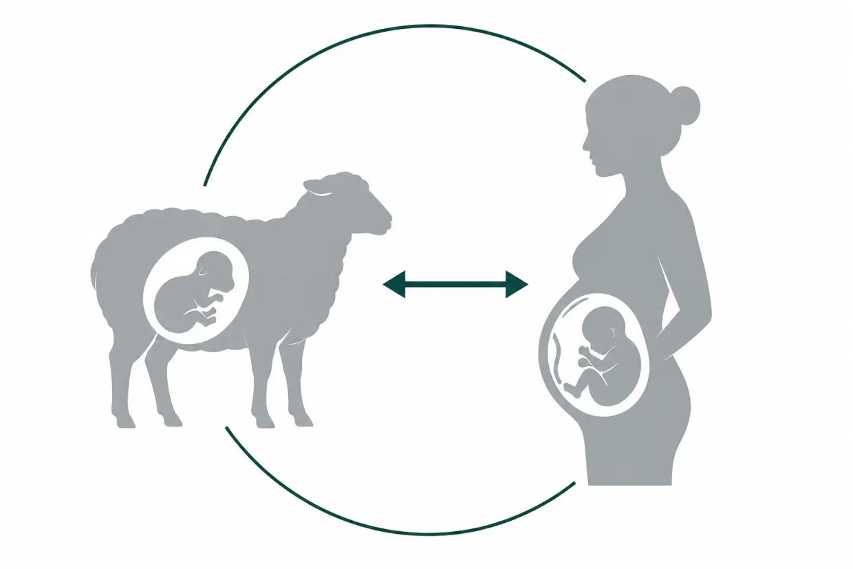 AI illustration showing the relationship between sheep and human pregnancy