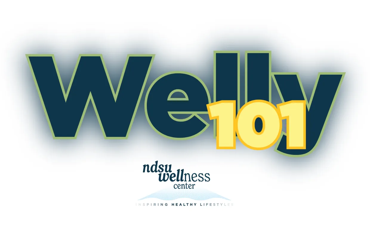 Graphic with words Welly 101 ndsu wellness center--inspiring healthy lifestyles