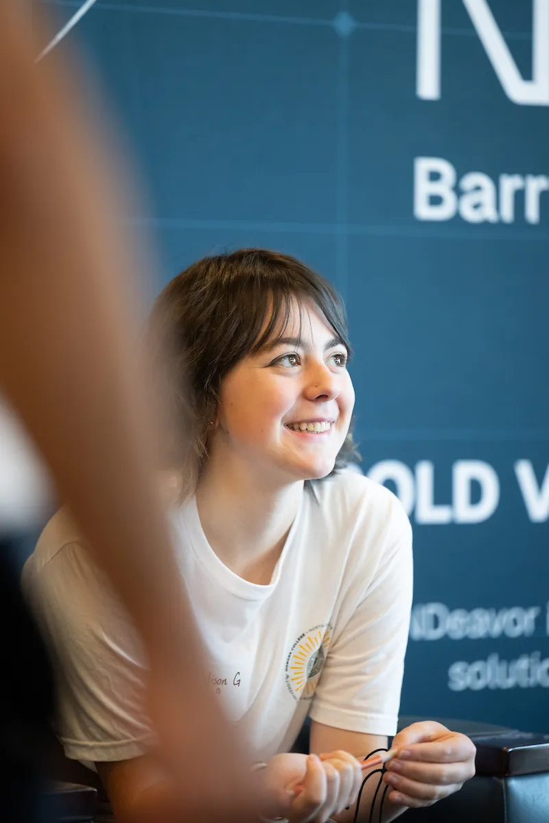 NDSU Honors cohort member Addison Grayson smiles while at NDeavor Barry D. Batcheller Tech Park.