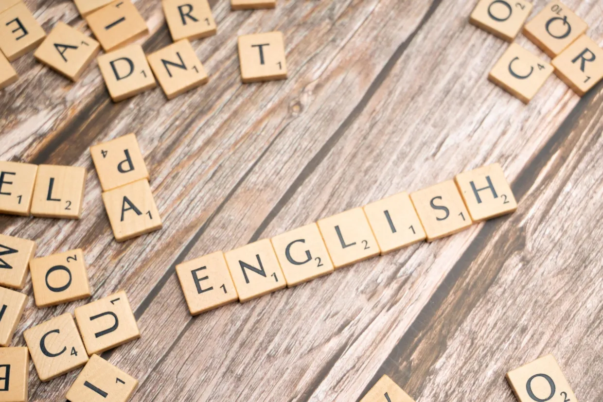 Scrabble tiles spelling the word English