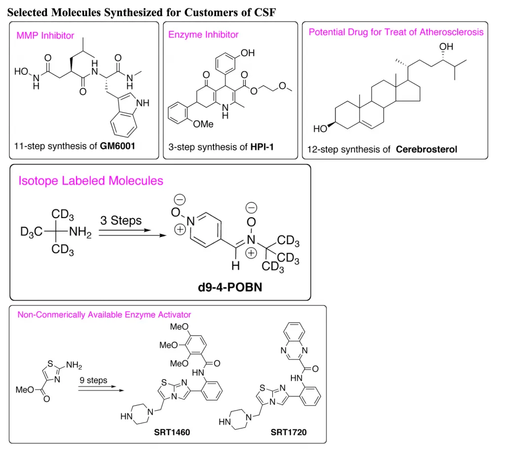 Selected molecules synthesized for customers of CSF.