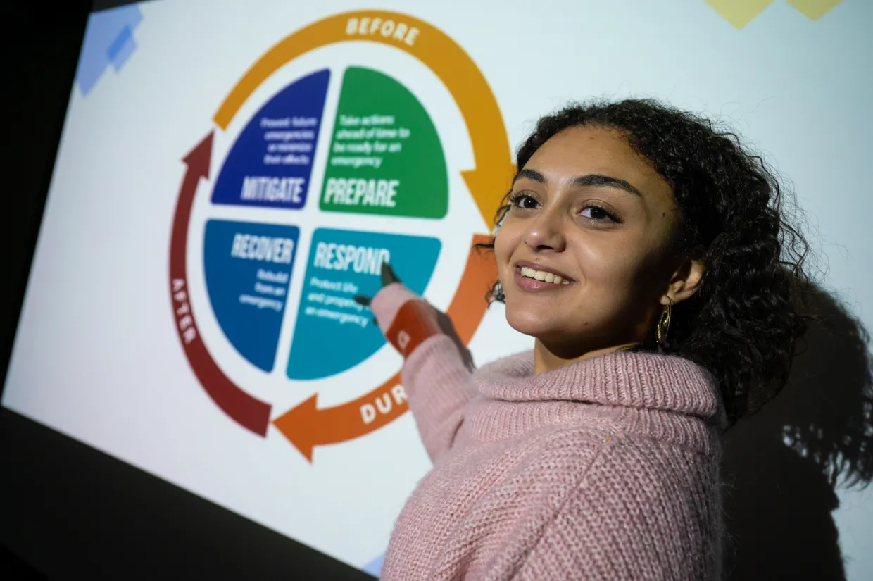 Student explaining graph.