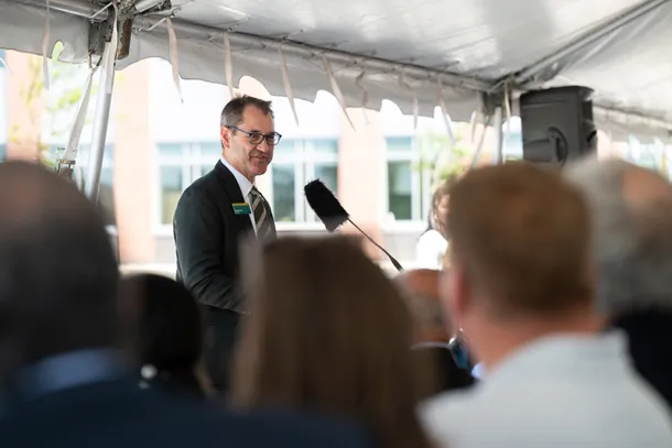 President speaking at grand opening of Peltier complex