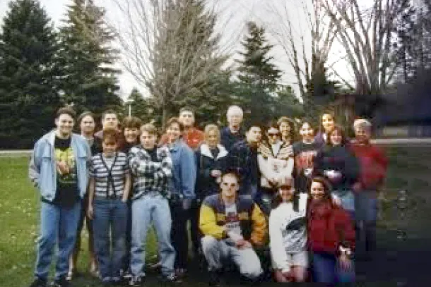 A group of NDSU students stand together and pose