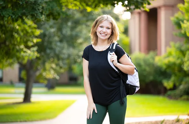 Elise Klindt posing on the NDSU campus