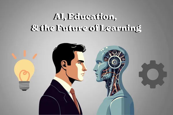 Robot and man staring at each other