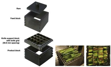 Linear knife grid size reduction shearing device