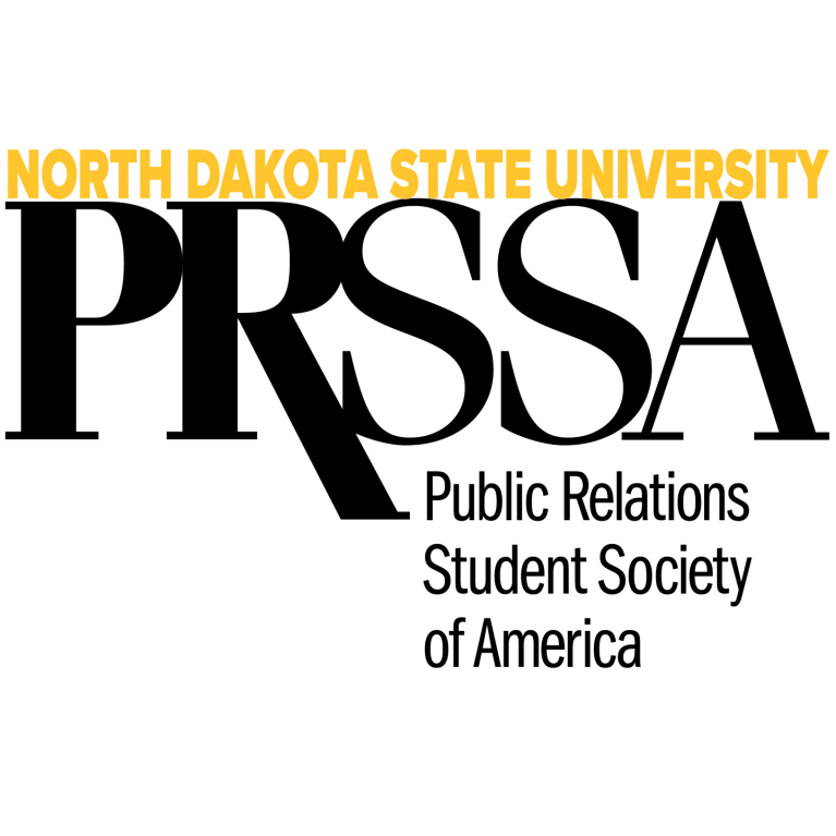 Public Relations Student Society of America logo with North Dakota State in yellow letters above the black PRSSA acronym.