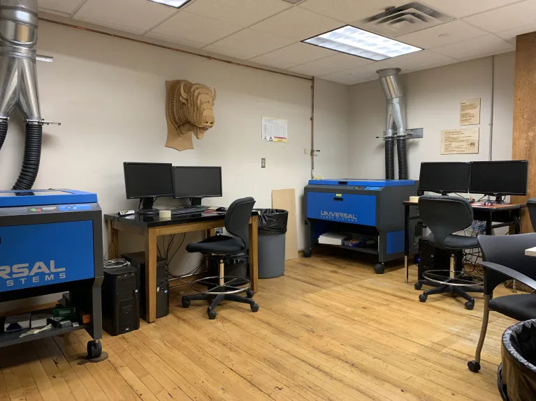 LAAVA lab with equipment, tables, chairs and computers