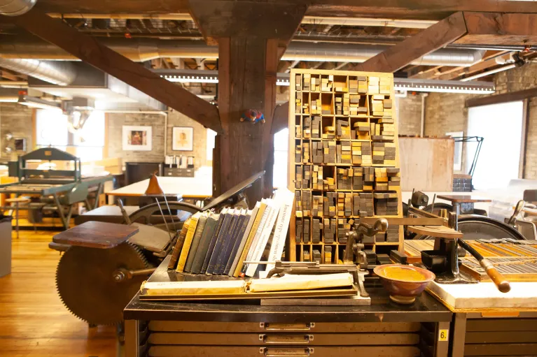 Printmaking equipment in the printmaking studio.