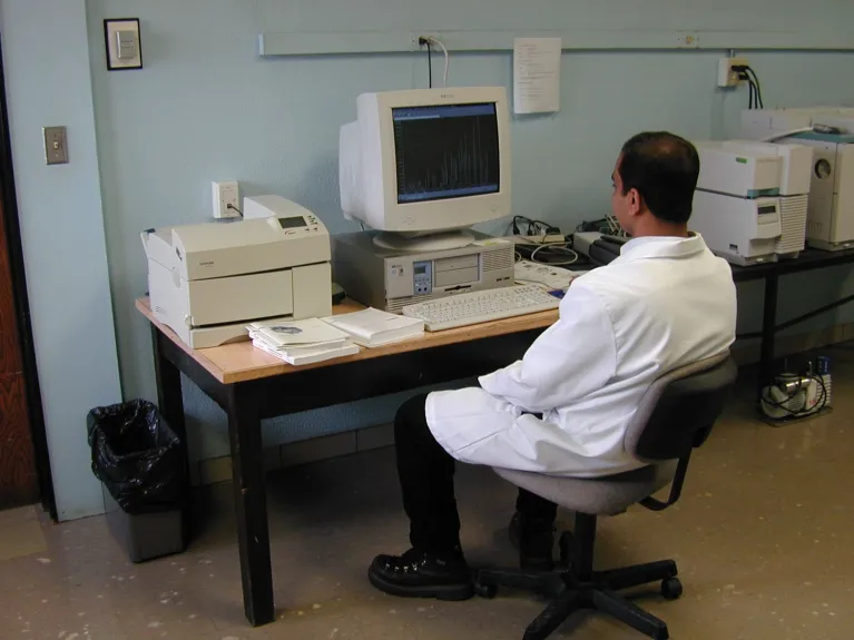 Rahul staring at the GC/MS monitor looking for DBP's.  