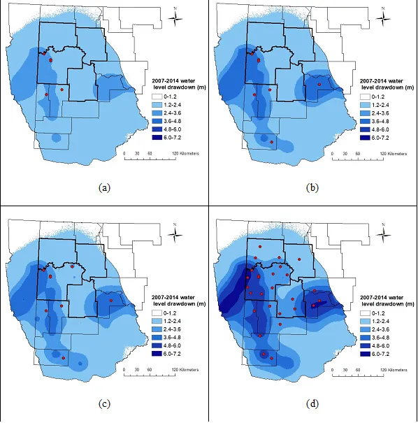 Simulated water-level drawdown in the Fox Hill-Hell Creek aquifer