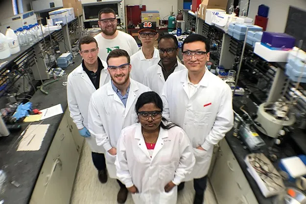 Swetha Mallula (fellow) with her lab mates and supervisor, Dr. Feng Xiao